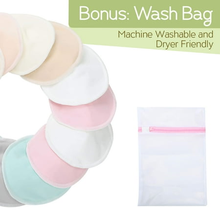 Wash Bag Soft White, Large: 4.8 14 Washable Pads Breastfeeding Nipple Pad for Maternity Organic Bamboo Nursing Breast Pads Reusable Nipplecovers for Breast Feeding